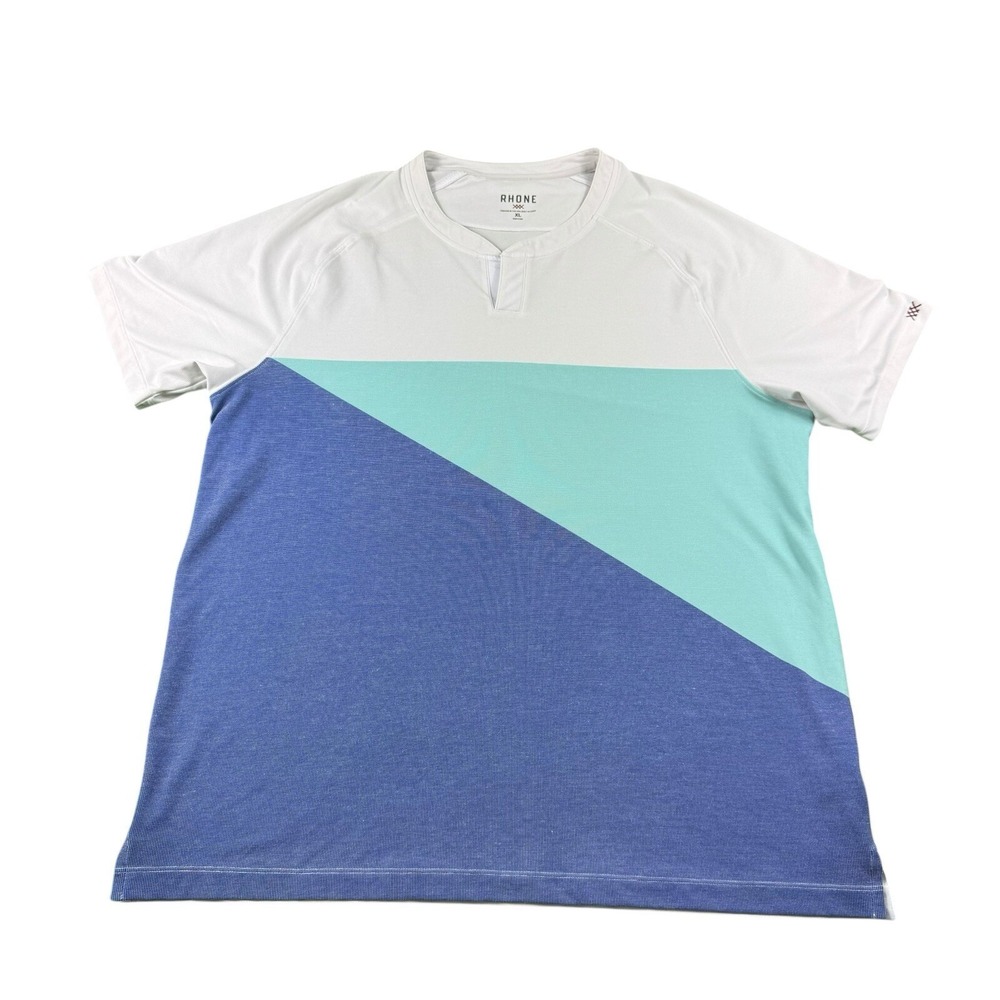Rhone White Blue Colorblock Performance Buttonless Polo Shirt Size XL